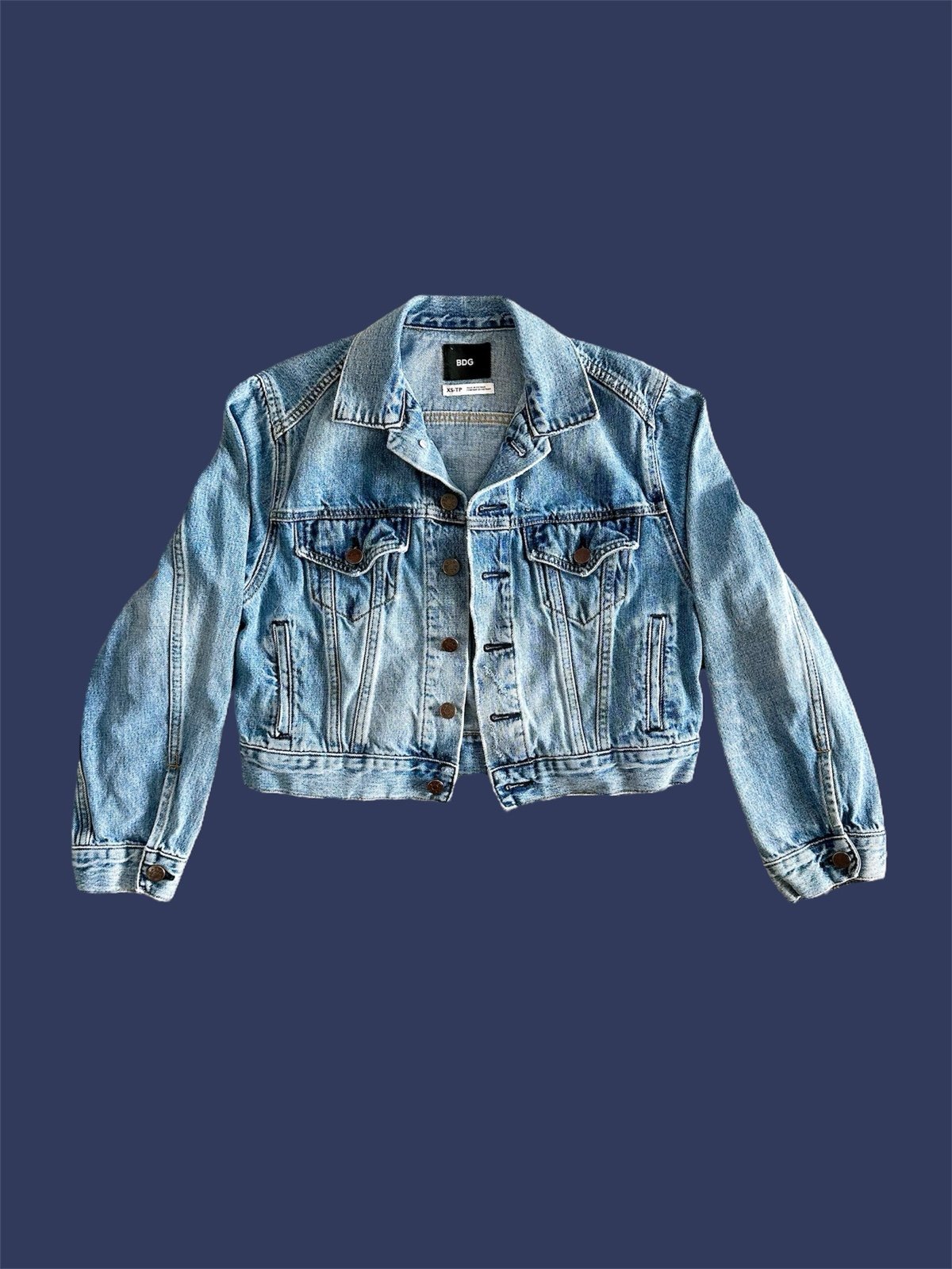 BDG Urban Outfitters Long Sleeve Collared Blue Denim Jean Jacket Cropped XS/S