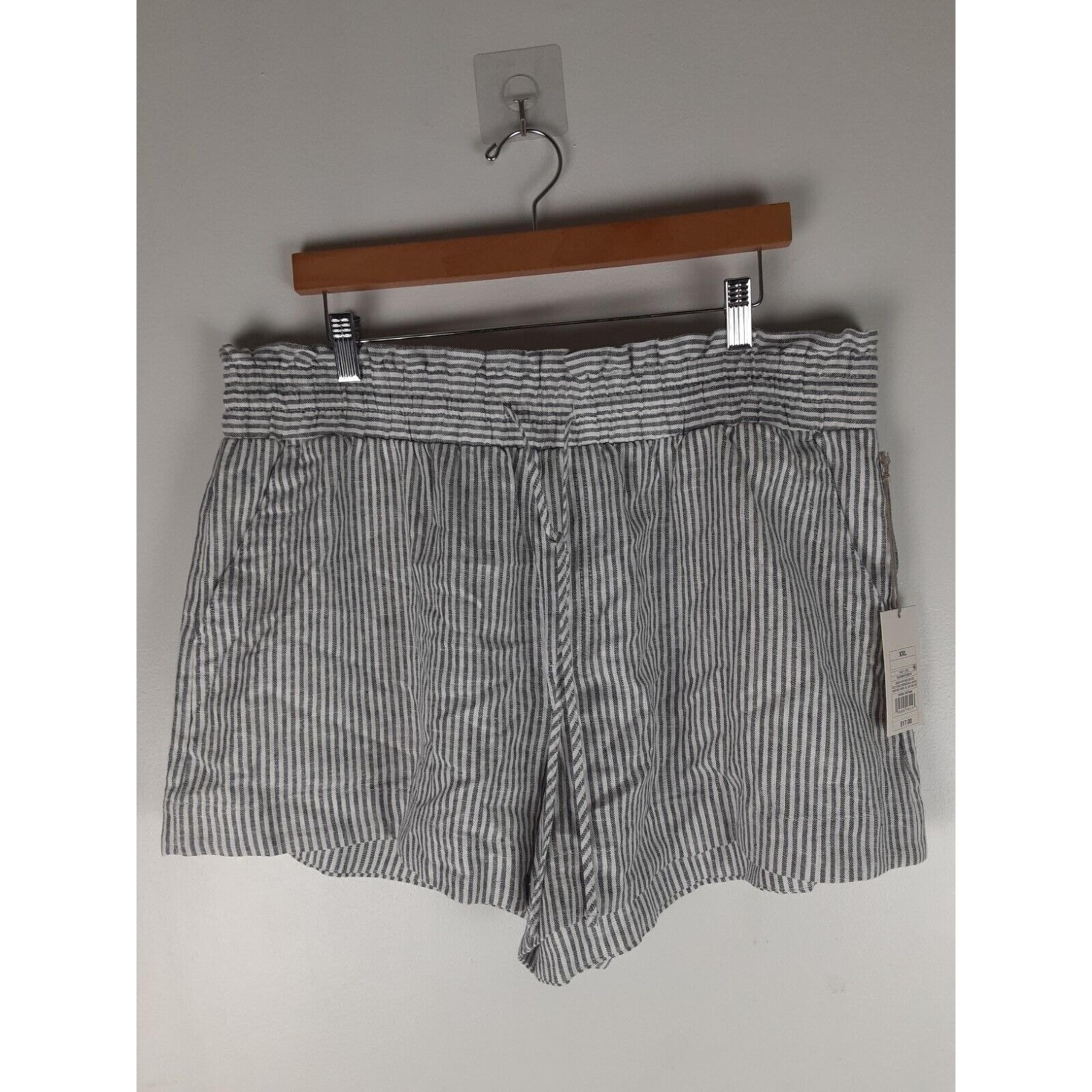 A New Day Women's Blue White Stripe Linen Blend Pull On Drawstring Shorts XXL