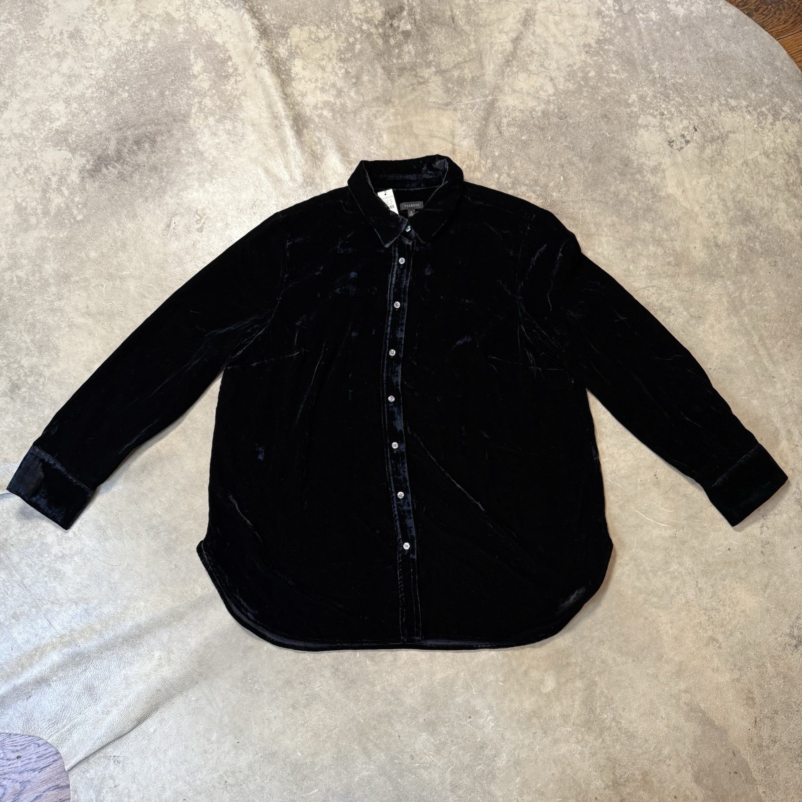 Talbots Shirt Womens Size XL Black Velvet Shimmer Boyfriend Button Up Basic