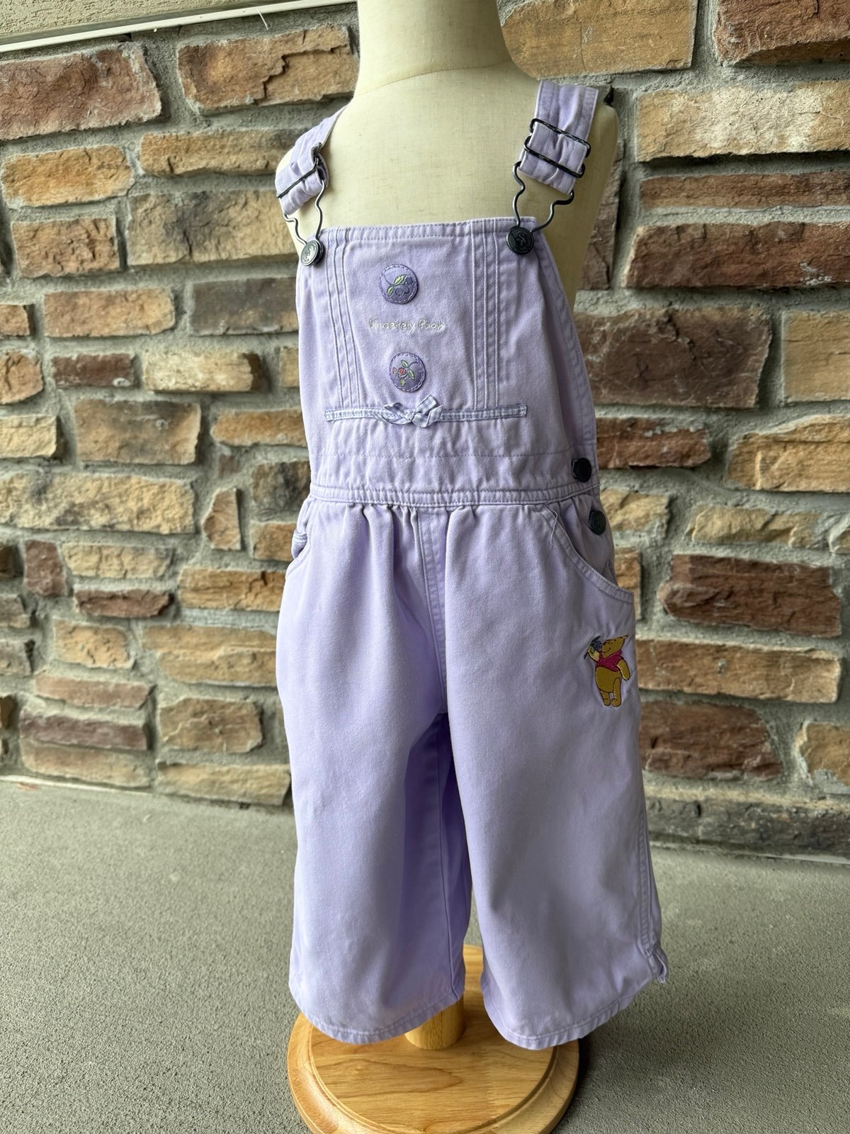 Vintage Sincerely Pooh Winnie the Pooh Lavender Overalls 3T - flaws