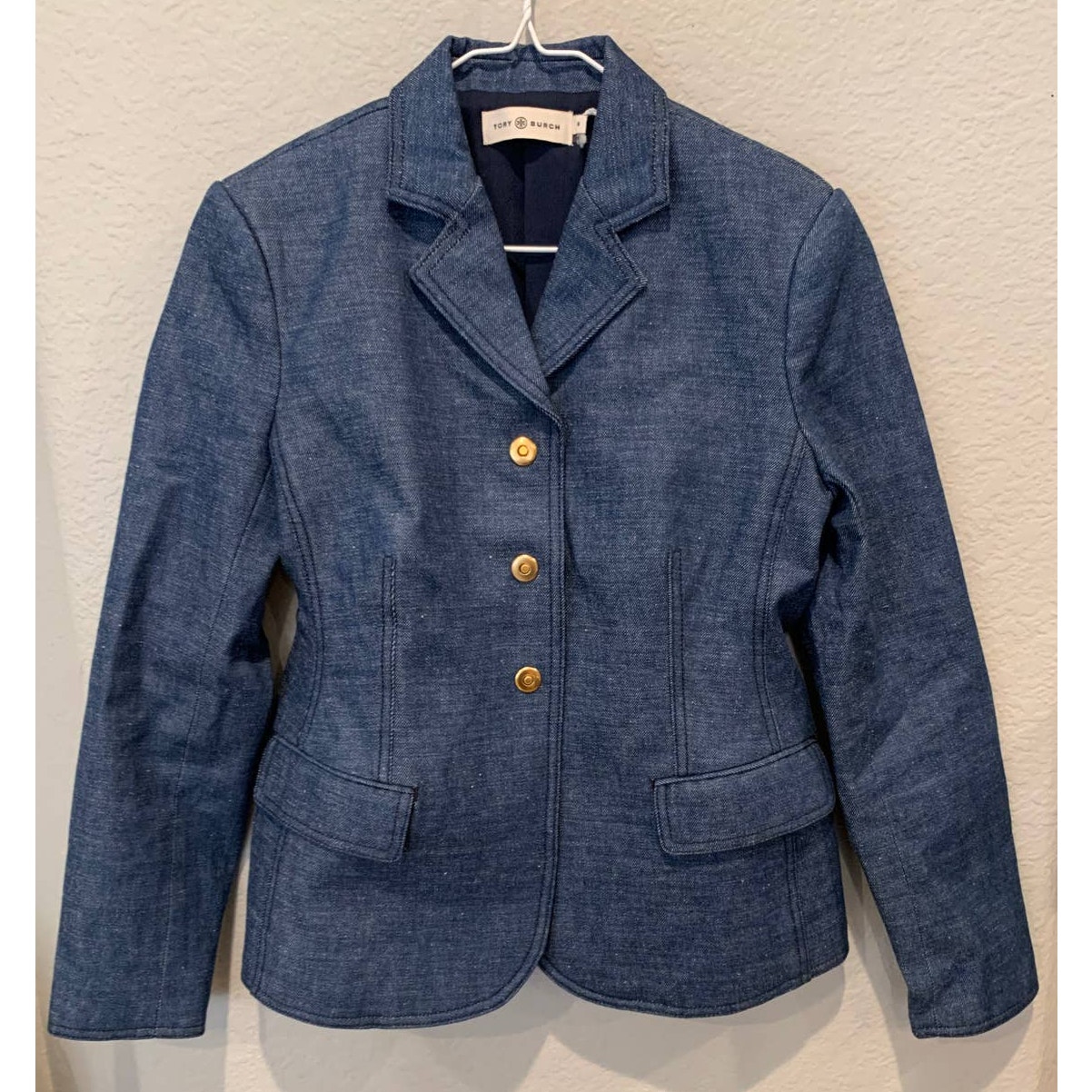 NEW Tory Burch Raw Denim Blazer Size 6