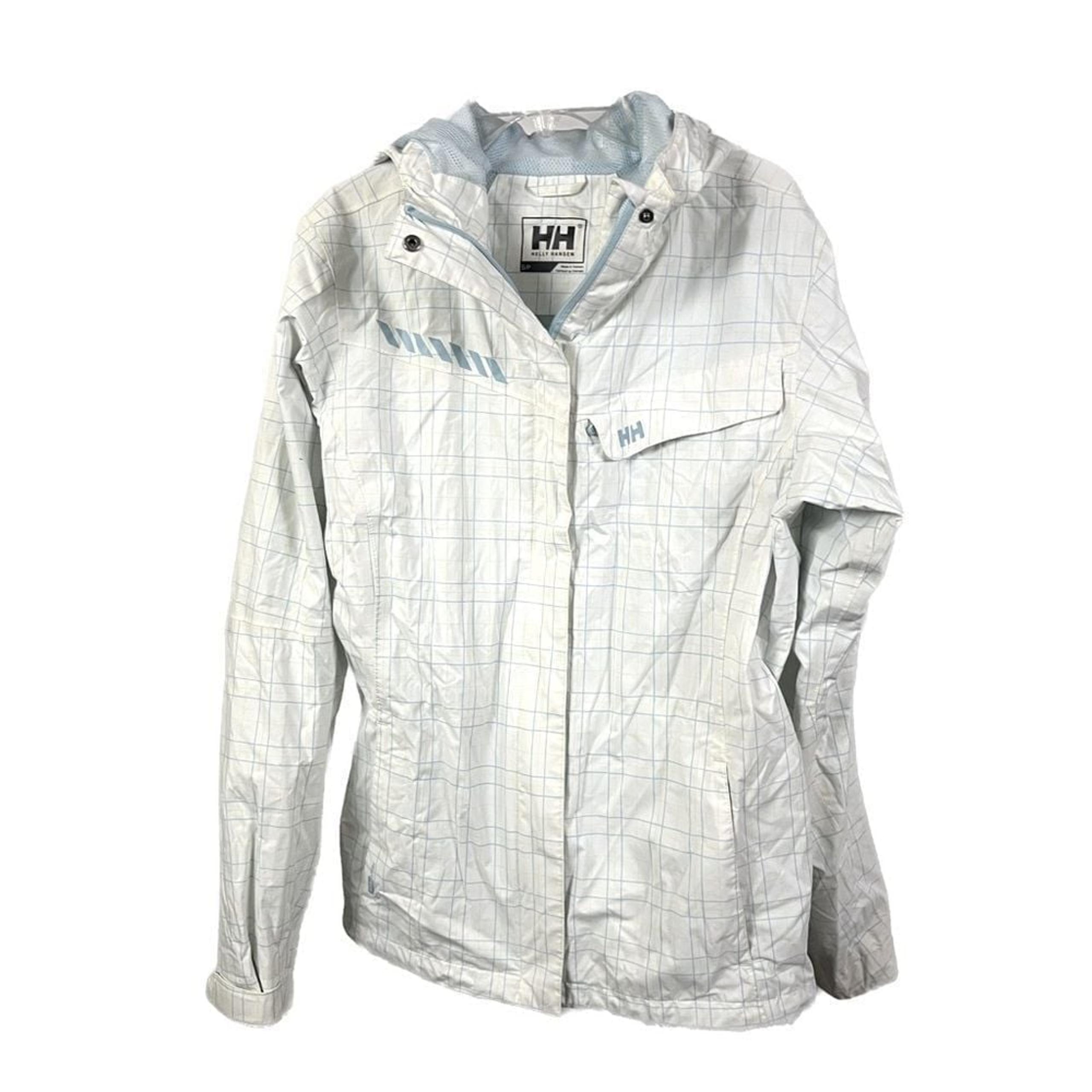 Helly Hansen Women's White Checked Full Zip Weatherproof Rain Jacket- Small