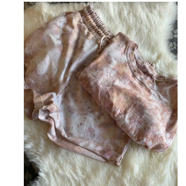 Nude Tie dye crop top & shorts set
