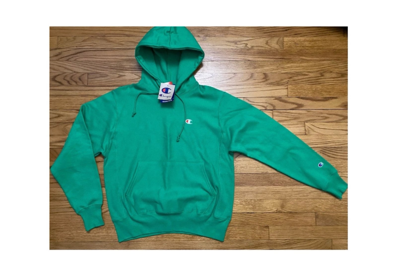Champion Reverse Weave Logo Hoodie Men’s sz M loose fit New! lucky green