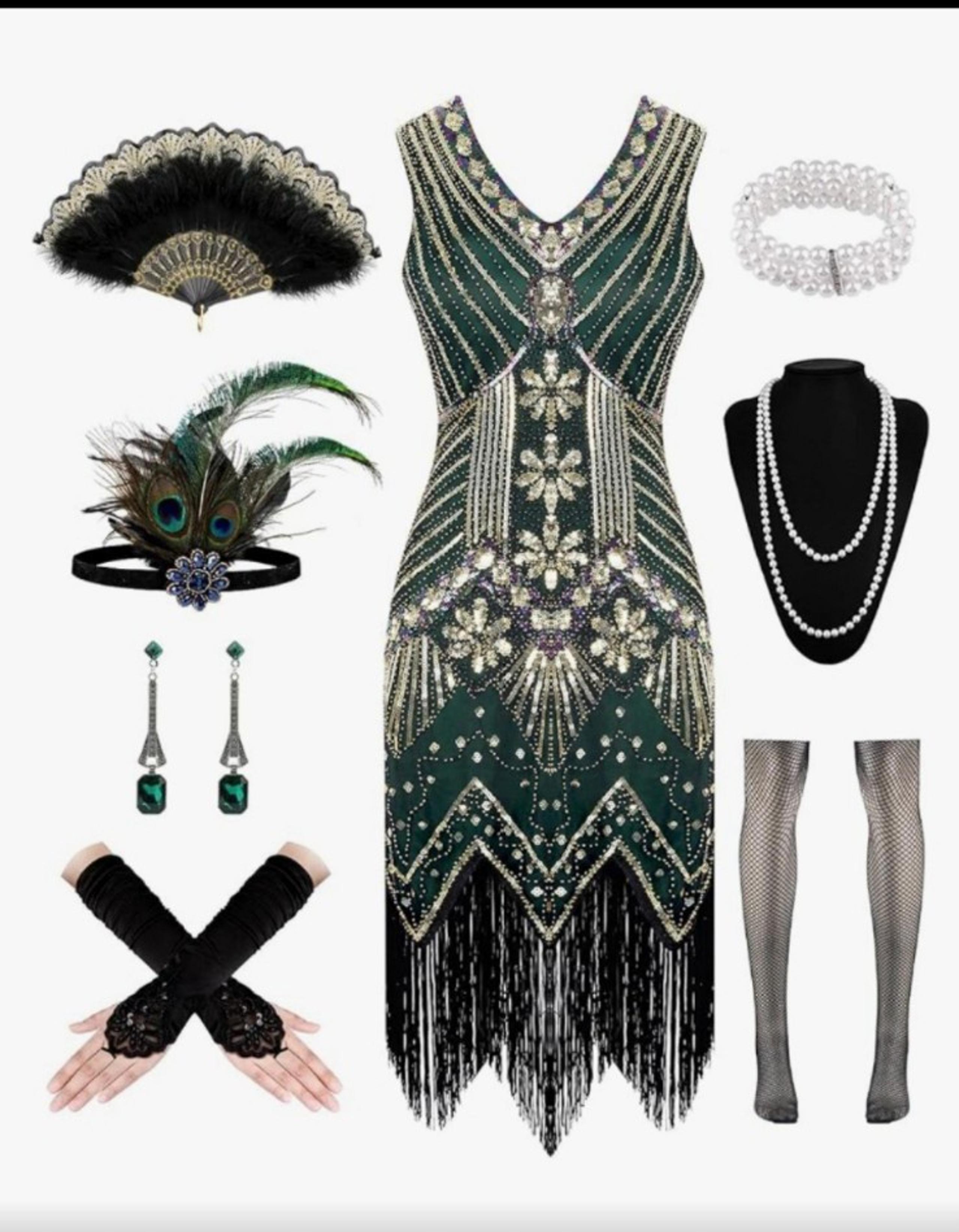 Babeyond 1920s Dresses for Women, Flapper Dress Lace Fan Feather Headband Sequin