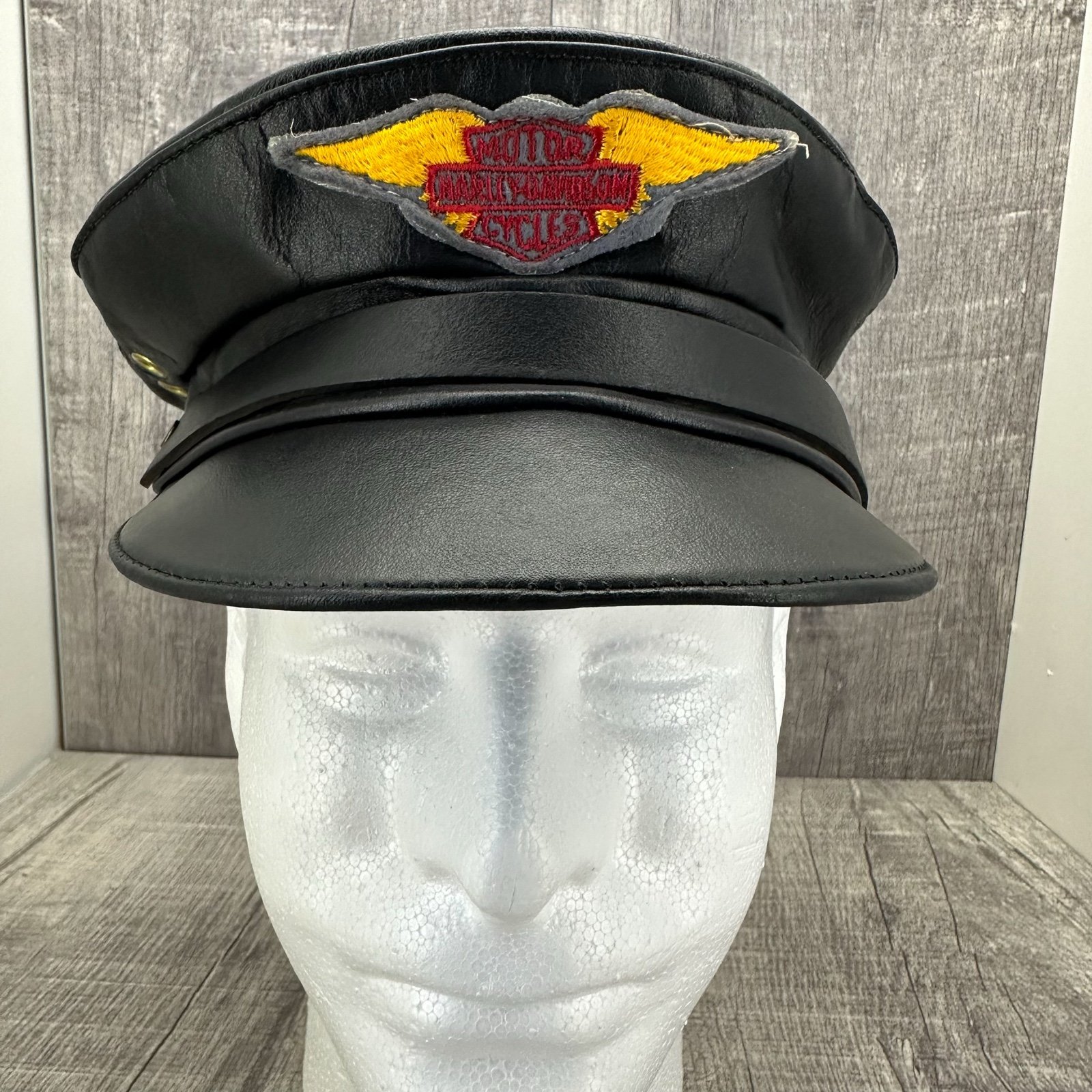 Vintage 1960' Harley Davidson The Leather Works Biker Captains Hat Cap Size Med.
