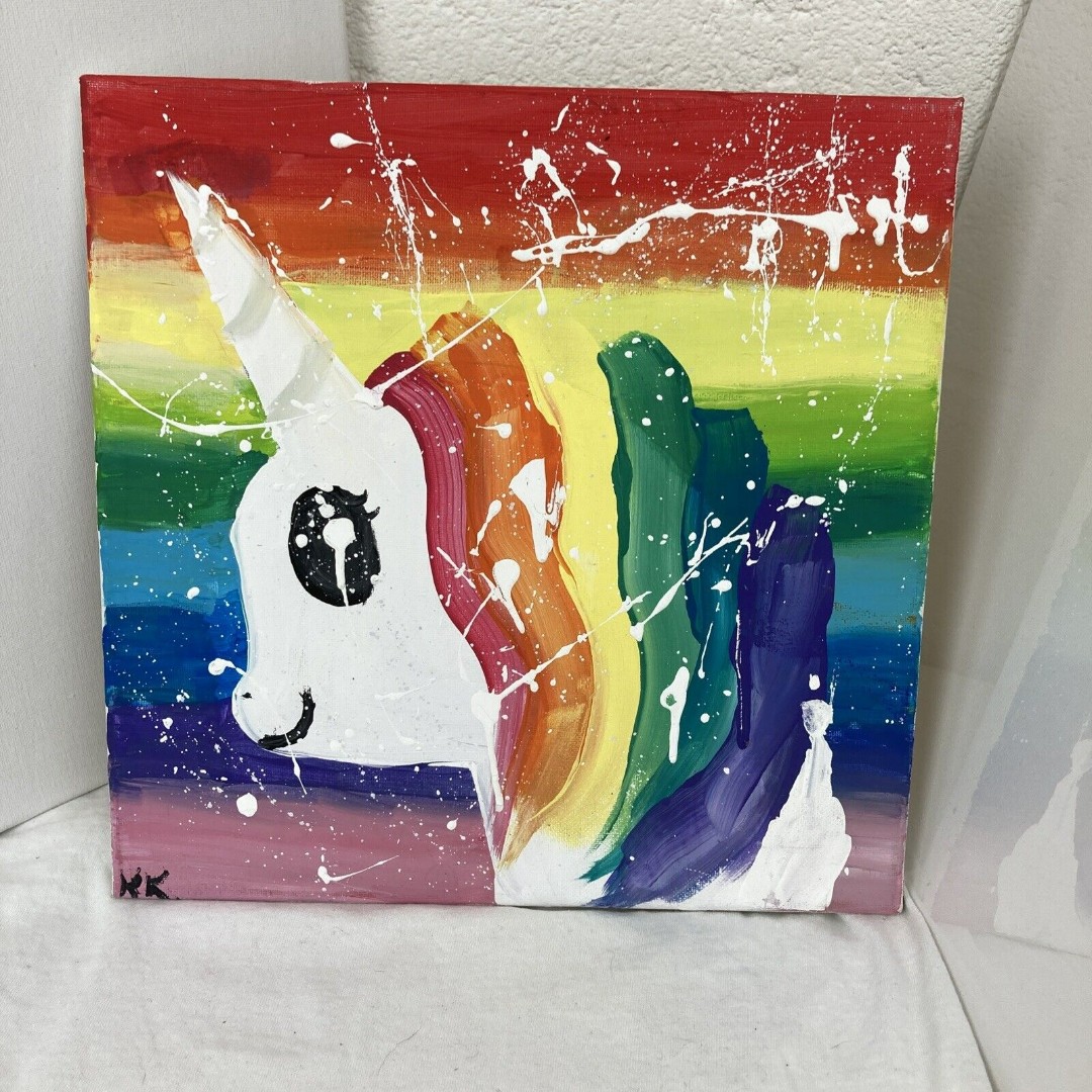 Rainbow Unicorn Painting￼ Hand Painted 12x12”