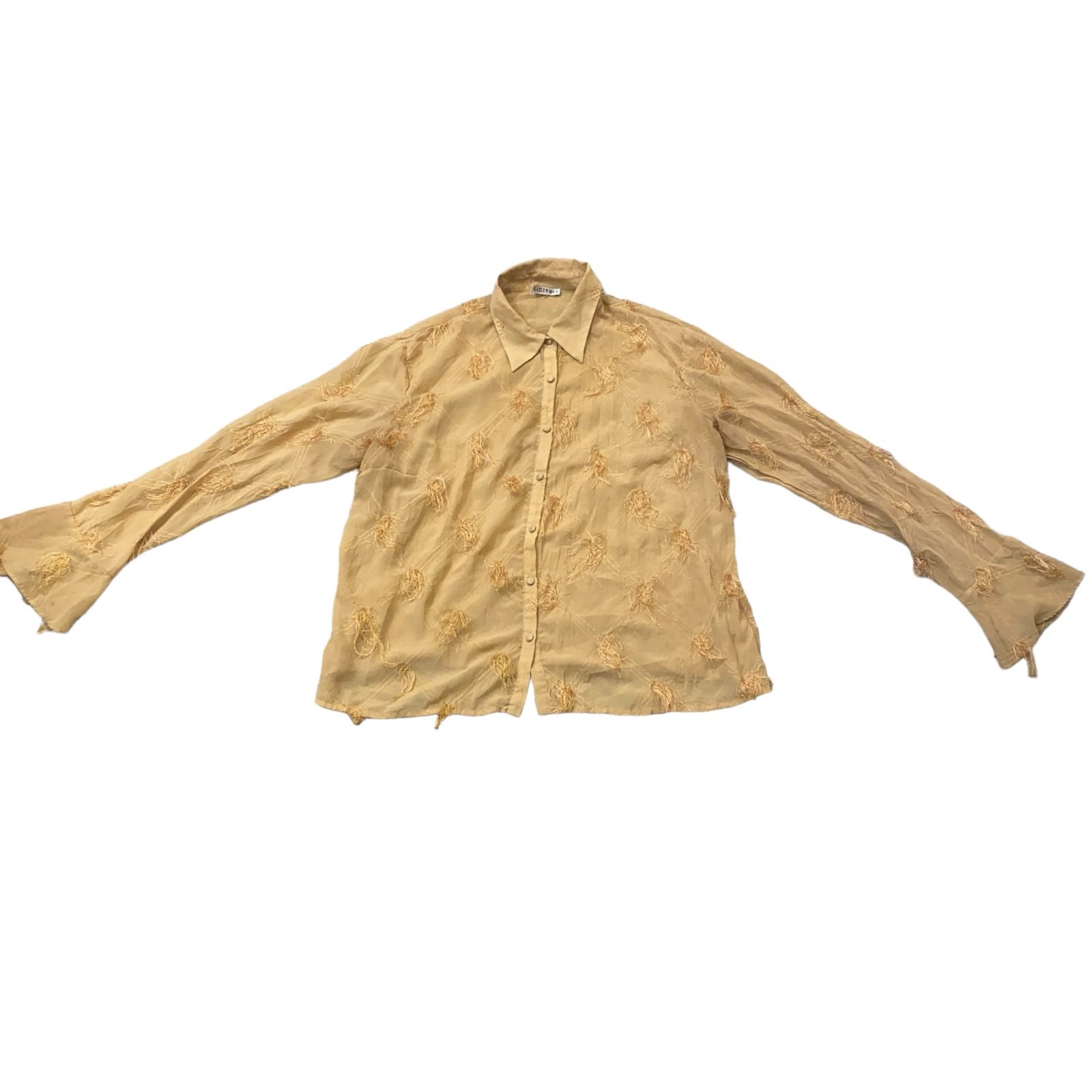 Kaelyn-Max Button Up Sand Yellow Long Sleeve Tassel Shirt Women Size XL