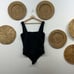 Abercrombie Neutral Minimalist Black Square Neck One Piece Bodysuit Tank Top XL