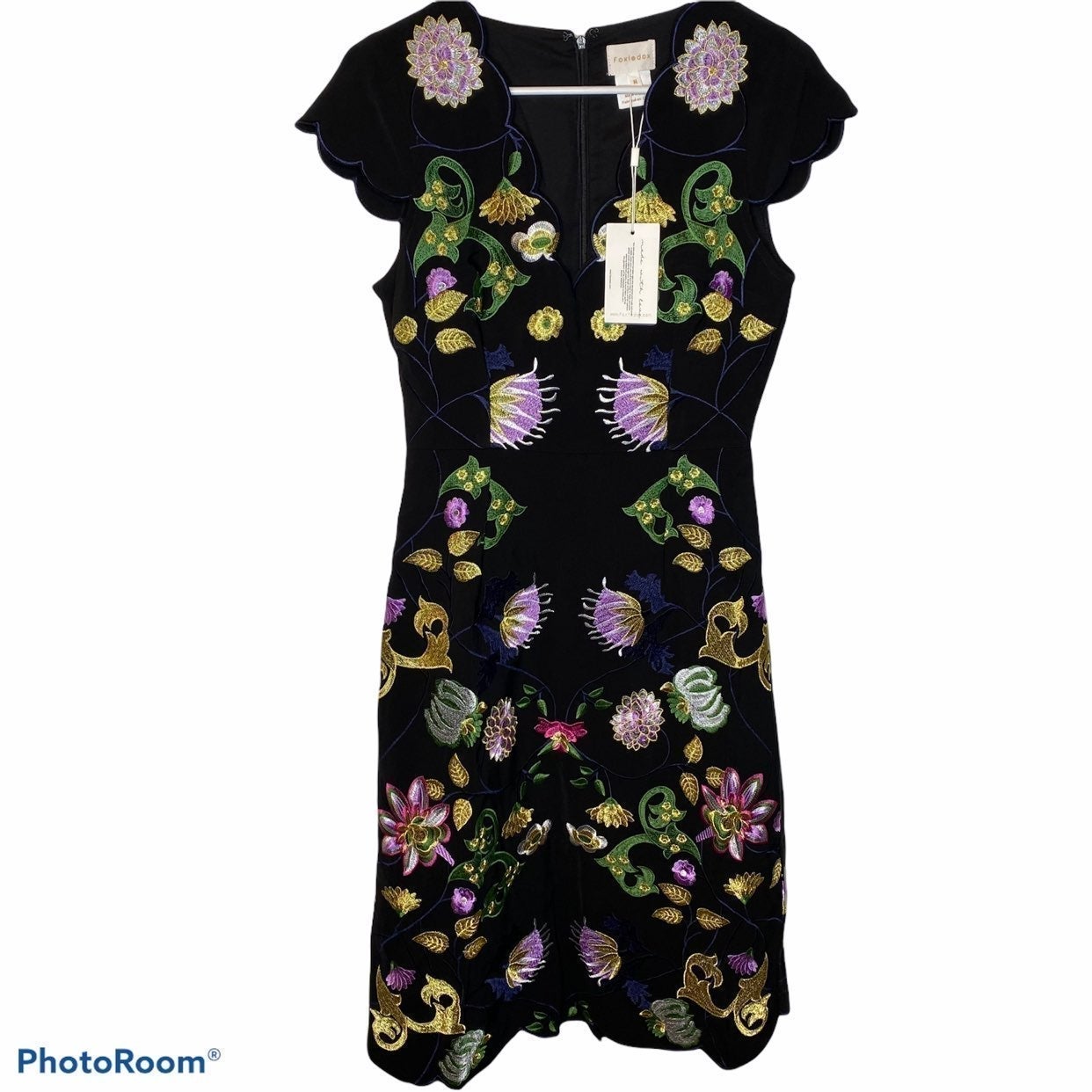 Foxiedox Scalloped Embroidered midi lotus flower dress