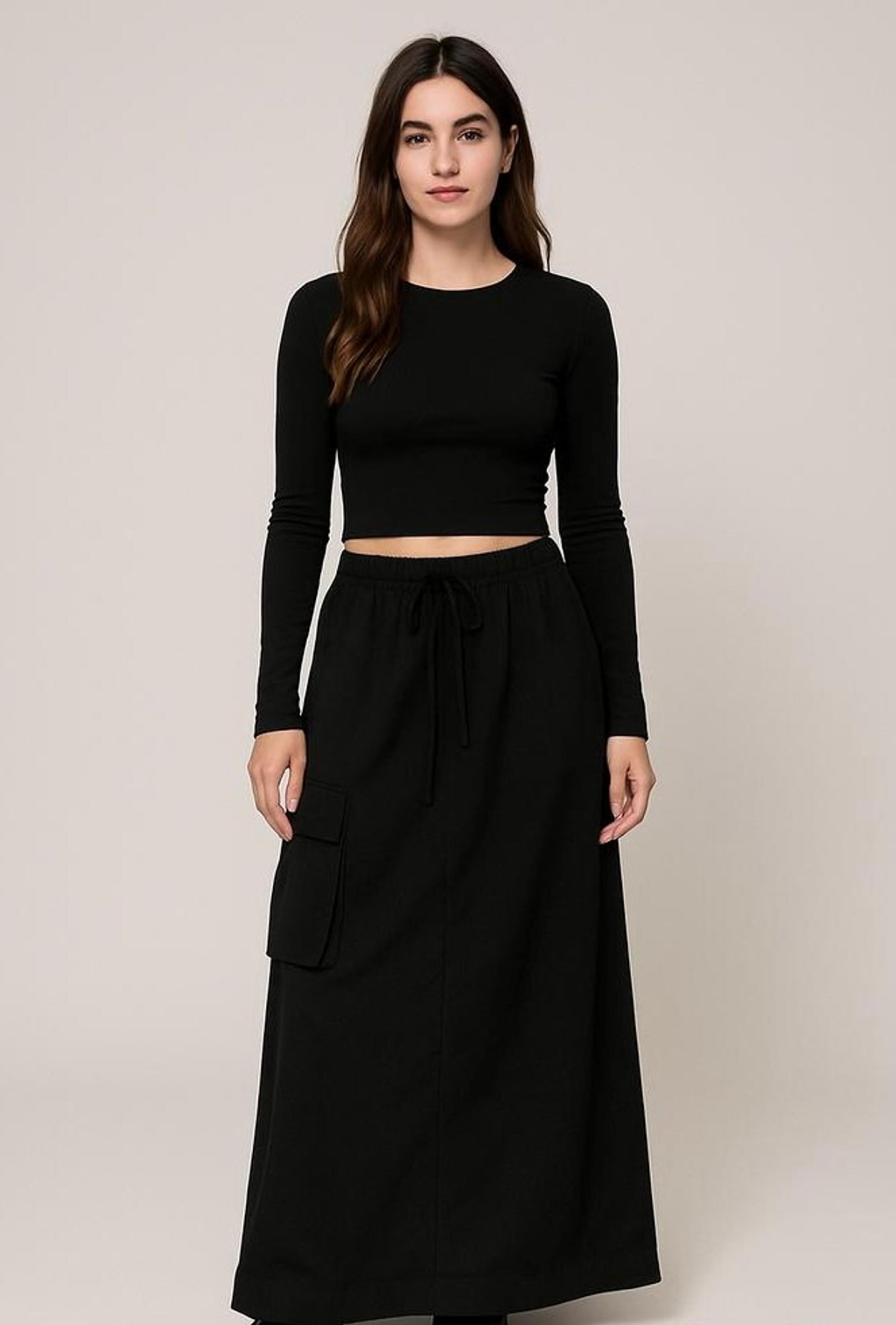 SHEIN Curve Black Drawstring Waist Cargo Women's Grunge Gothcore Maxi Skirt 2X