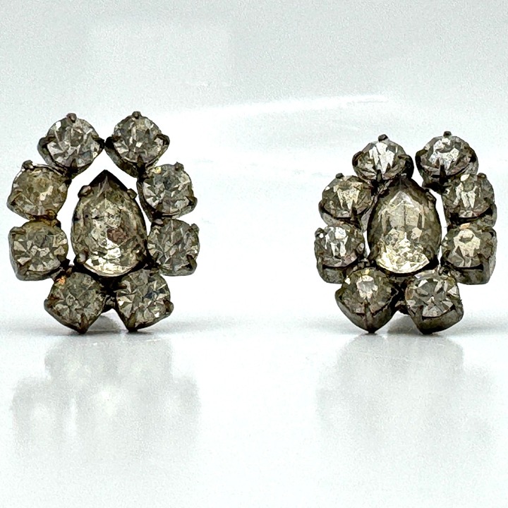 Czechoslovakia Rhinestone Silvertone Screw Back Earrings Vintage 3/4