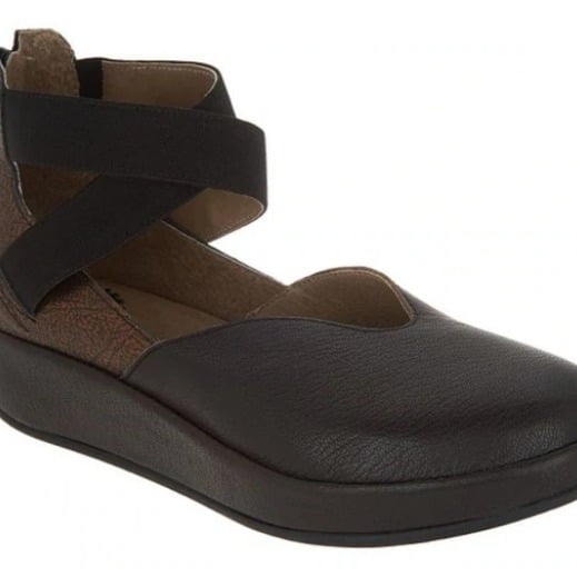 FLY LONDON LEATHER MARY JANE WEDGES BANE CHOCOLATE/BRONZE - NEW SIZE 10.5