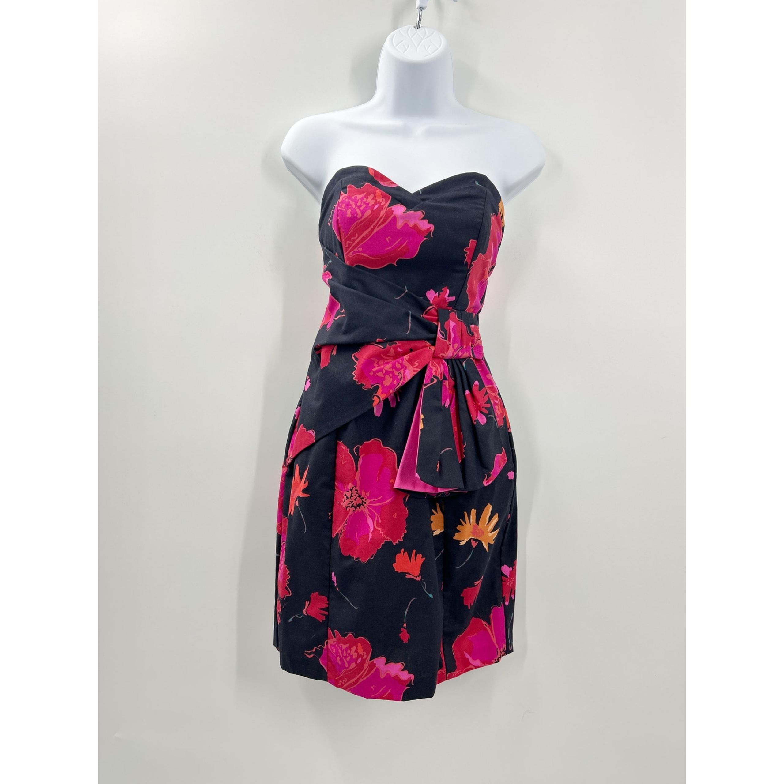 Vintage 80s Laura Ashley Strapless Floral Bustier Bow Dress XS 0 2