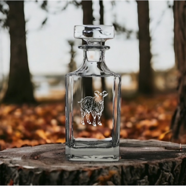Goat Decanter 26 Oz Bourbon Whiskey Premium Glass Personalize Farm Animal NEW