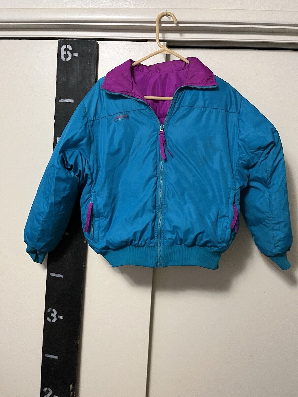 Vintage Columbia Jacket Womens Medium Teal Pink Reversible Zip Coat w zip pocket
