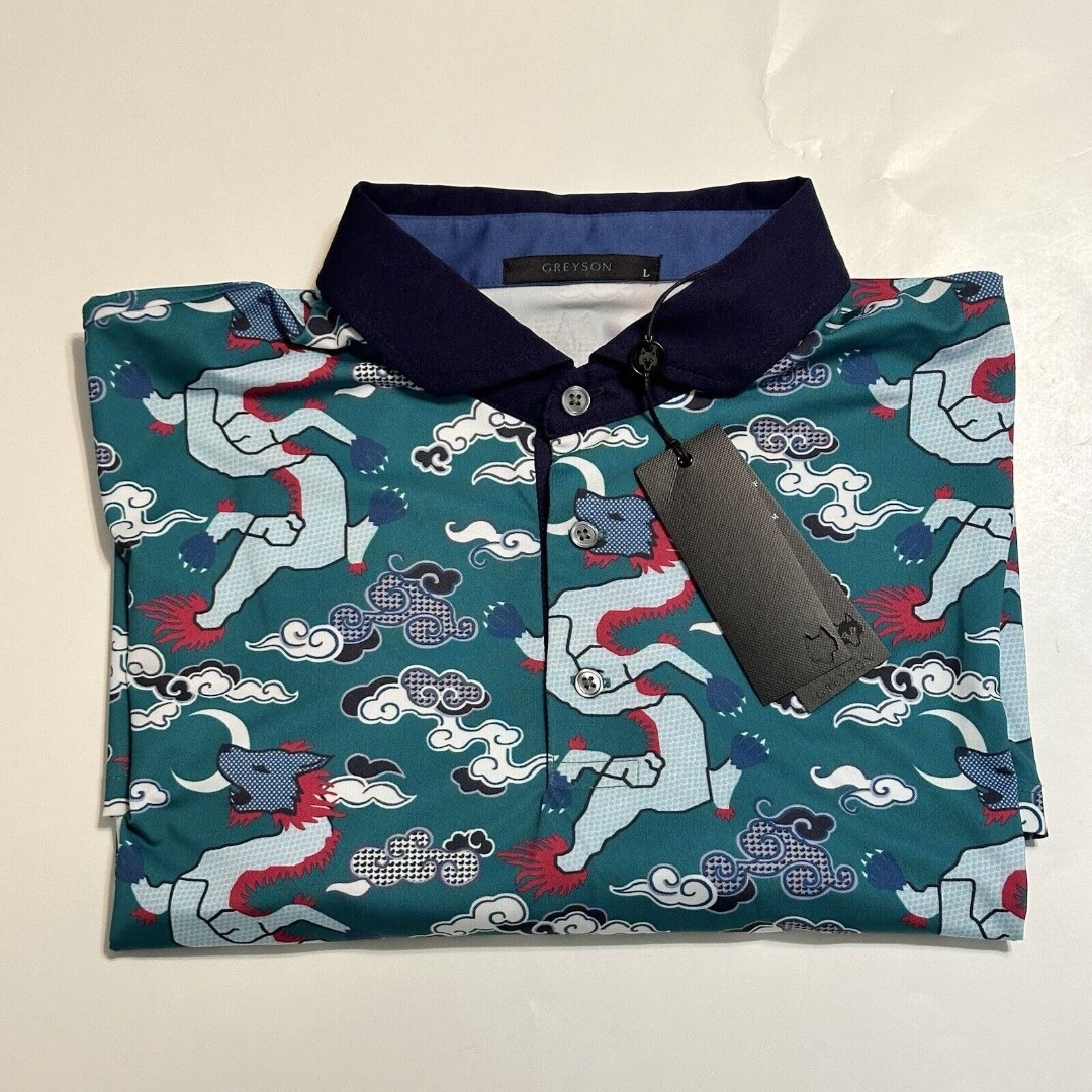 Greyson Clothiers Shirt Men’s Size Large Wolf Slayer Golf Polo In Jungle NWT