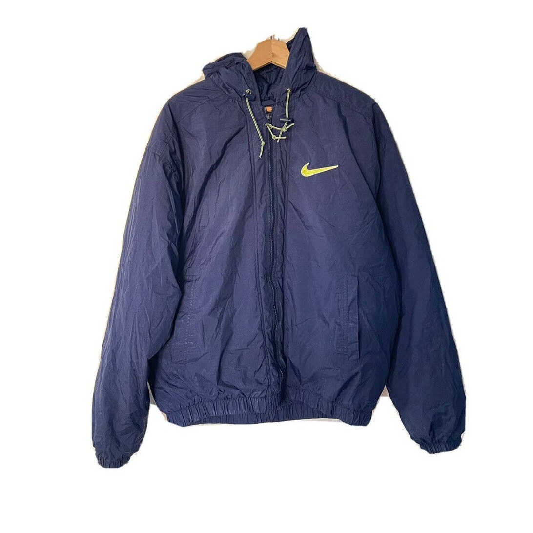 Vintage 90’s L Nike Blue Lined Jacket Zip 90s VTG White Tag Hooded Swoosh