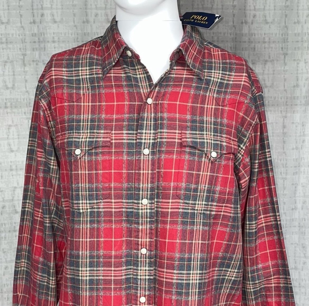 New Large Polo Ralph Lauren Pearl Snap Western Casual button down Madres Plaid