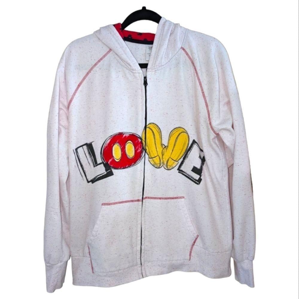 Disney “LOVE” White w/red flecks full zip hoodie Size XL GUC