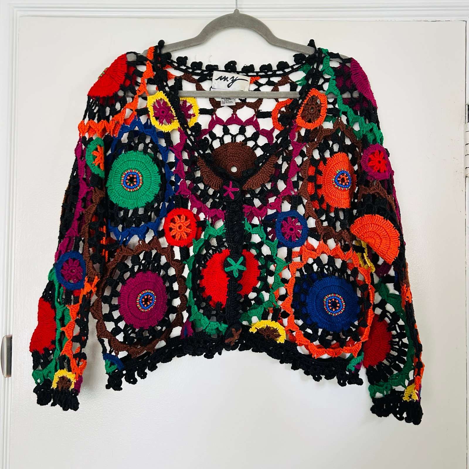 Vintage M Y Sportswear Crochet Colorful Cardigan OS