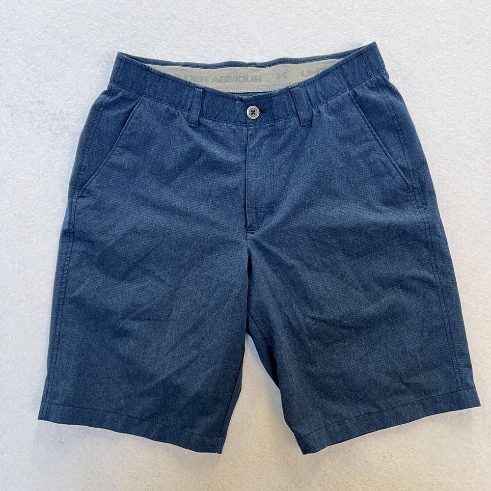 Mens Under Armour Blue HeatGear Loose Fit Flat Front Golf Shorts Size 32 EUC