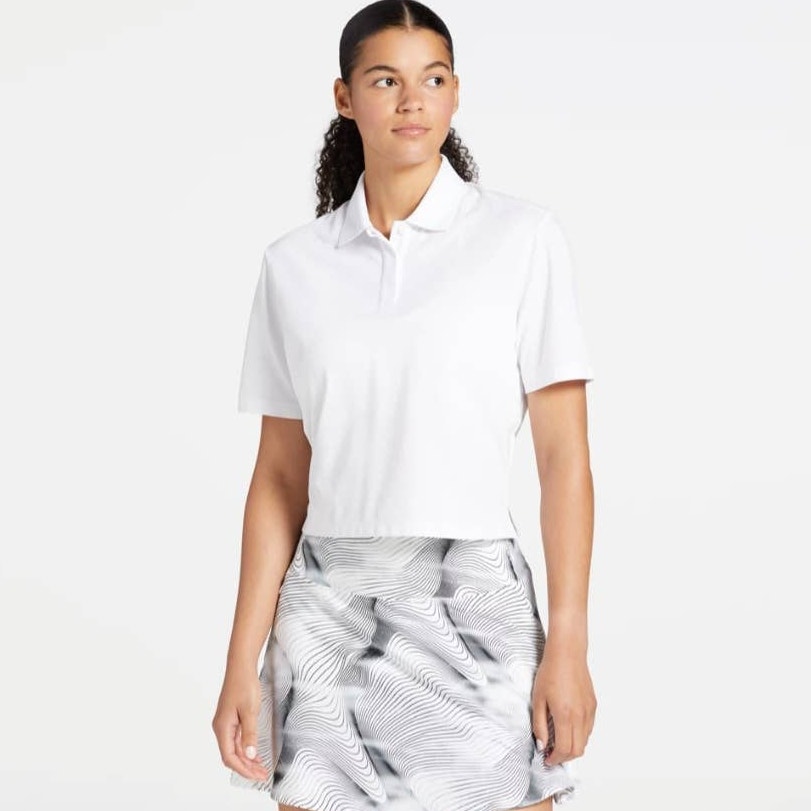NWT CALIA Pique Cropped Short Sleeve Golf Polo Shirt - white - XXL / 2XL