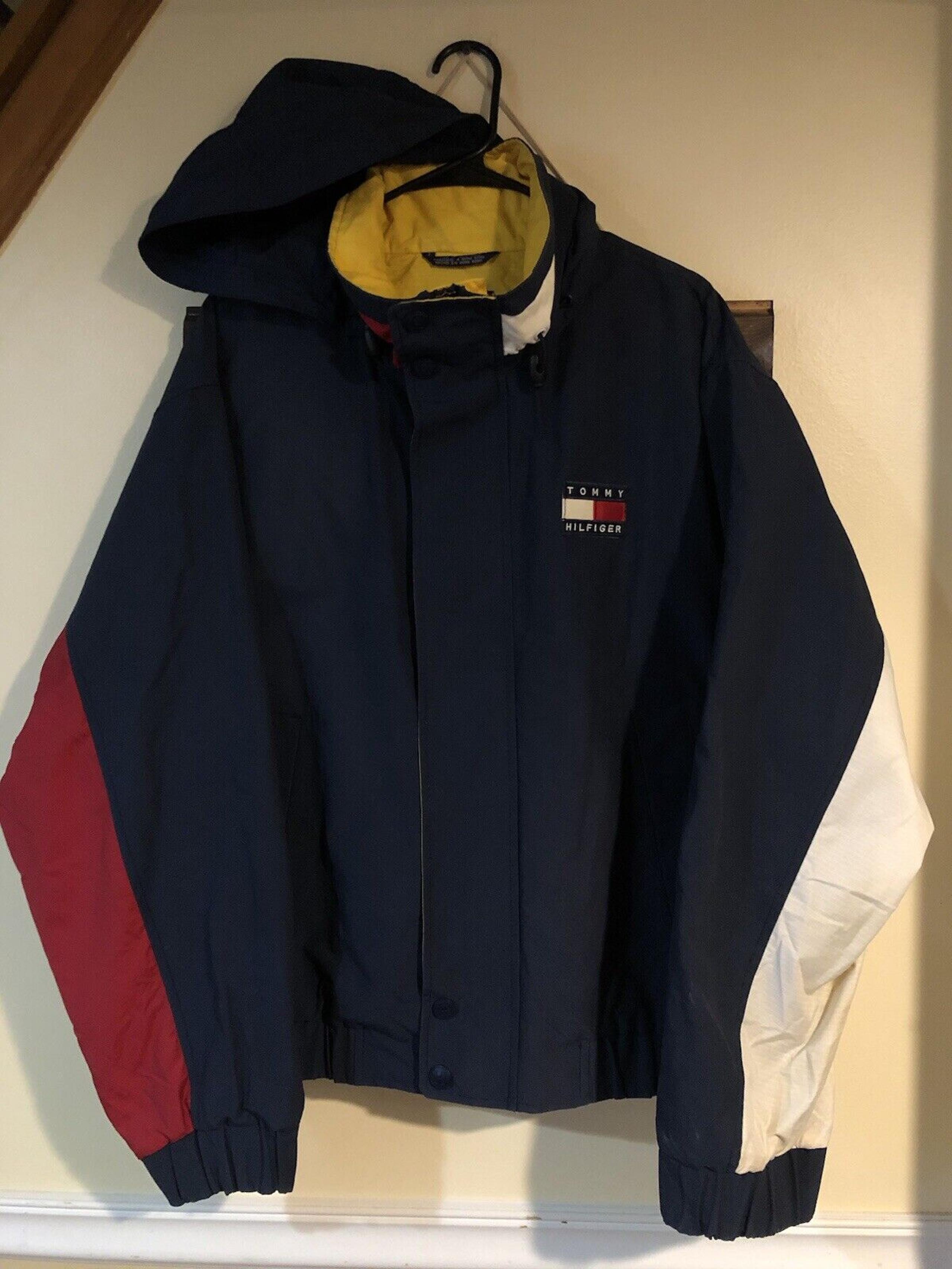 Vintage Tommy Hilfiger Jacket Men’s Medium Blue Yellow Red Windbreaker Spellout