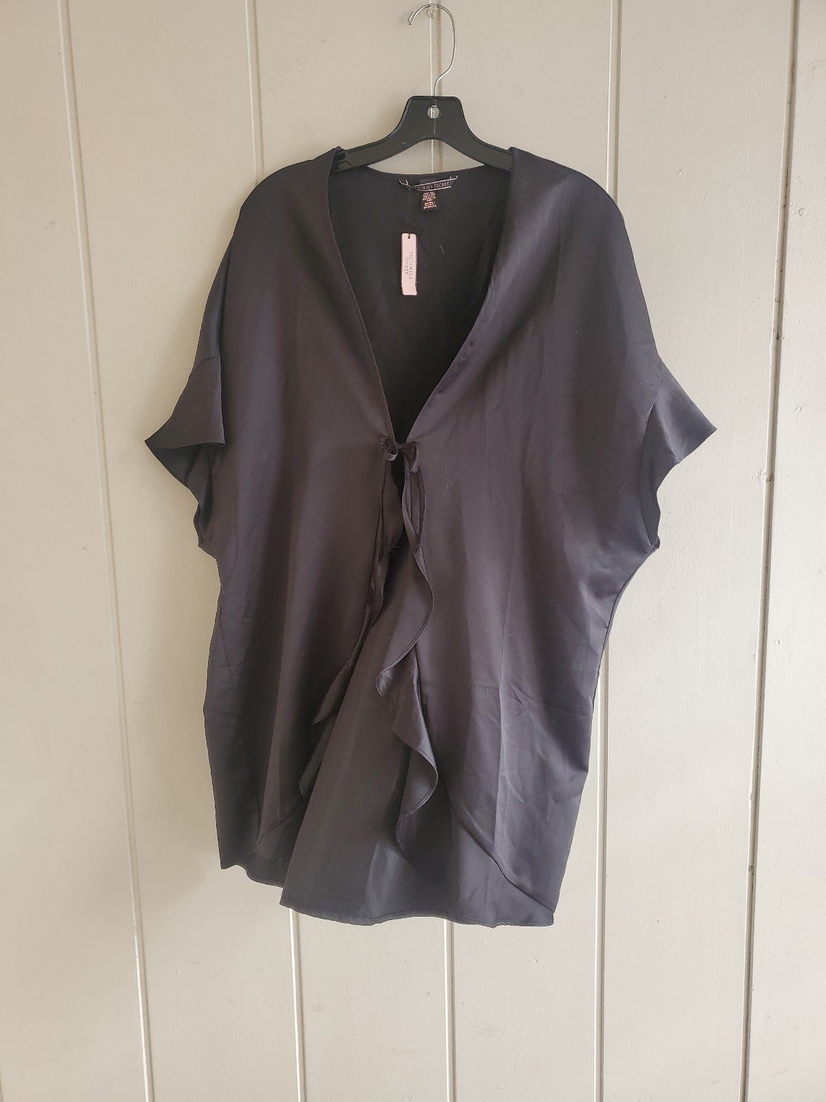 VICTORIA'S SECRET KIMONO BLACK SATIN SLIP ROBE LINGERIE WRAP ONE SIZE S M L