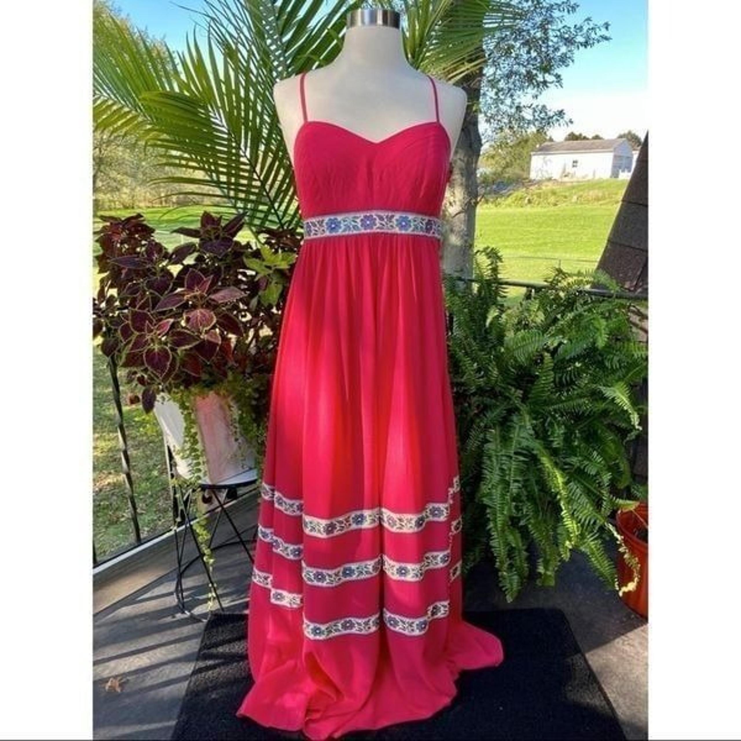Belle Badgley Mischka Pink Chiffon Boho Maxi Dress