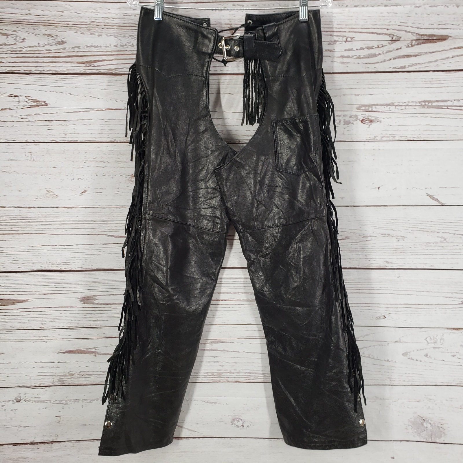 Hillside Leather USA Women's Black Leather Fringe Chaps Riding Pants Small