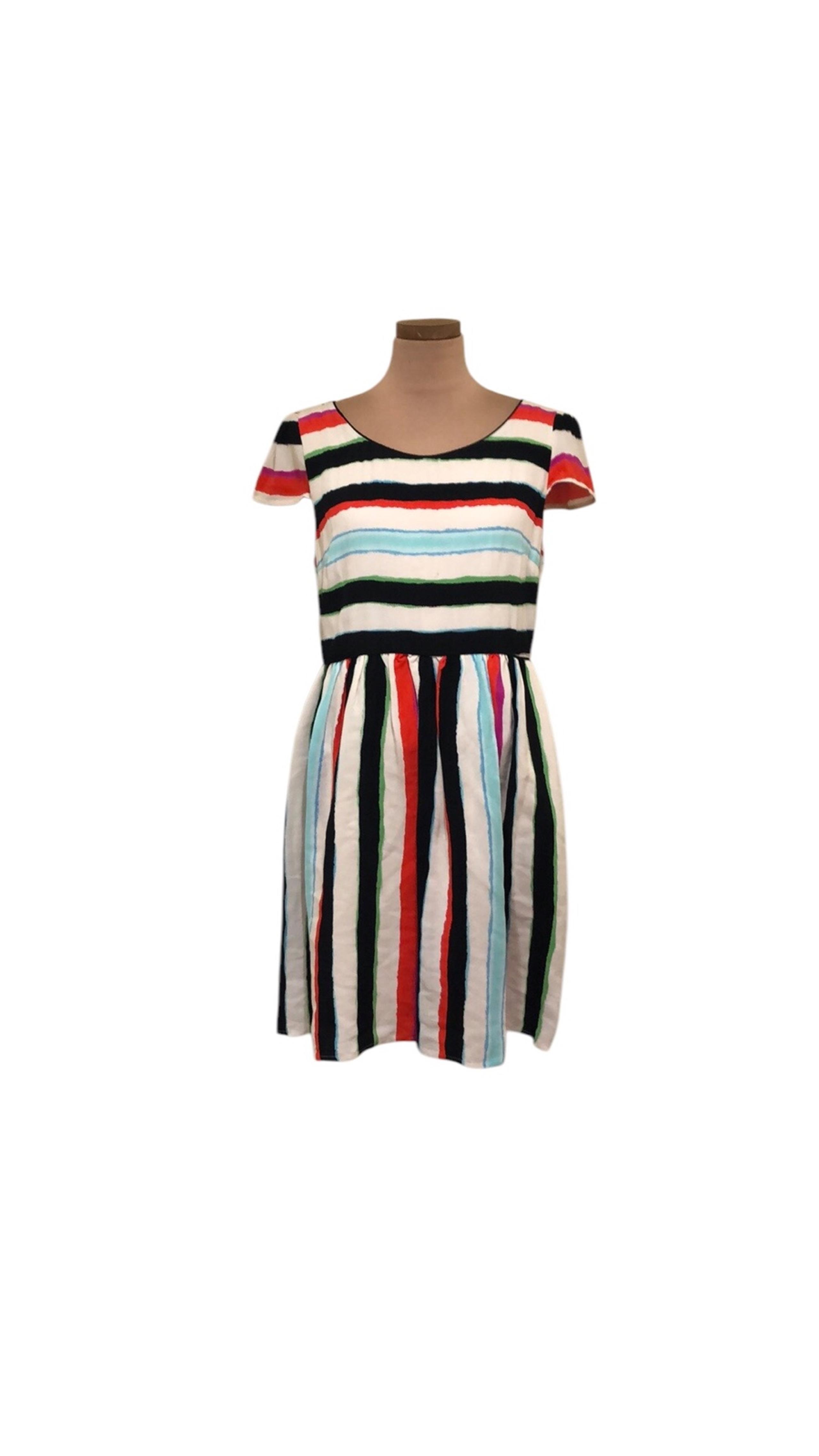 Anthropologie Maeve Peralta Dress Size 10 Cream Blue Colorful Striped