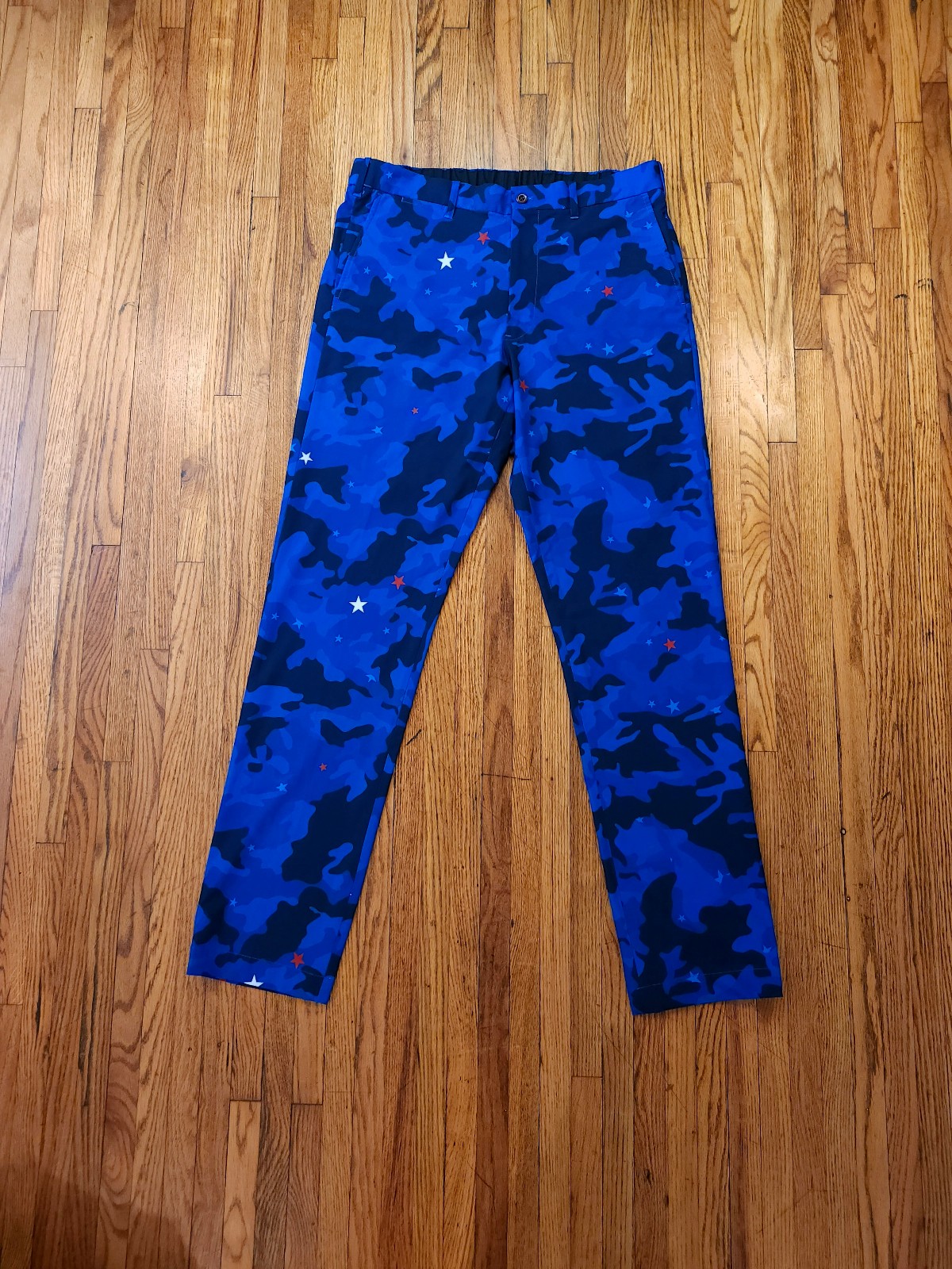 Polo Golf Mens Camo Pants Size 36 × 34 Blue Stars Strech Slim Fit Patriotic