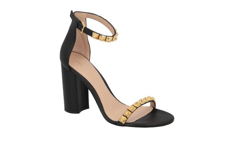 Stuart Weitzman Rosemarie Black Gold Studded Strap Heeled Sandals size 7