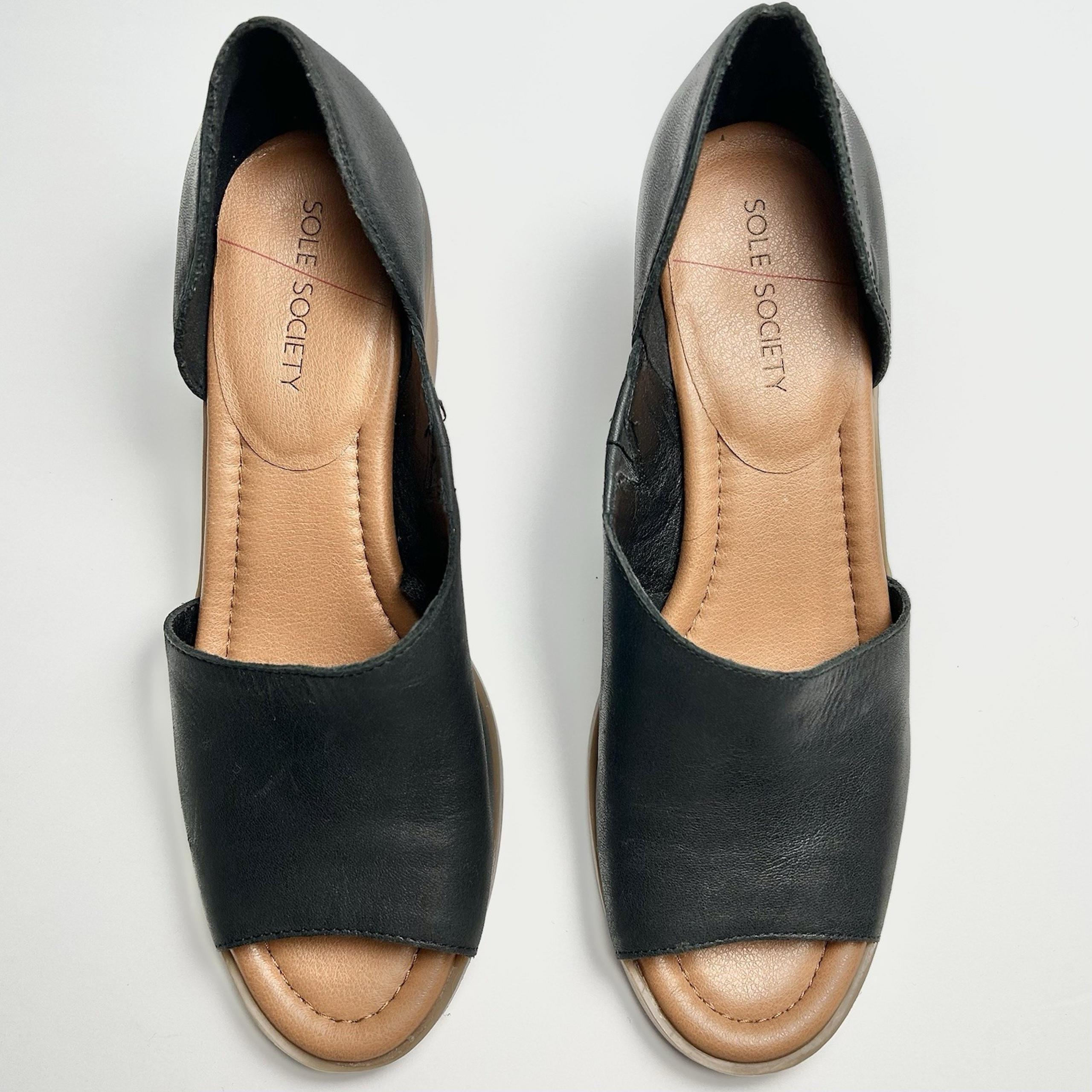 Sole Society NWOT Ramilia Black Leather Block Heel Open Toe Shoe Women 9.5