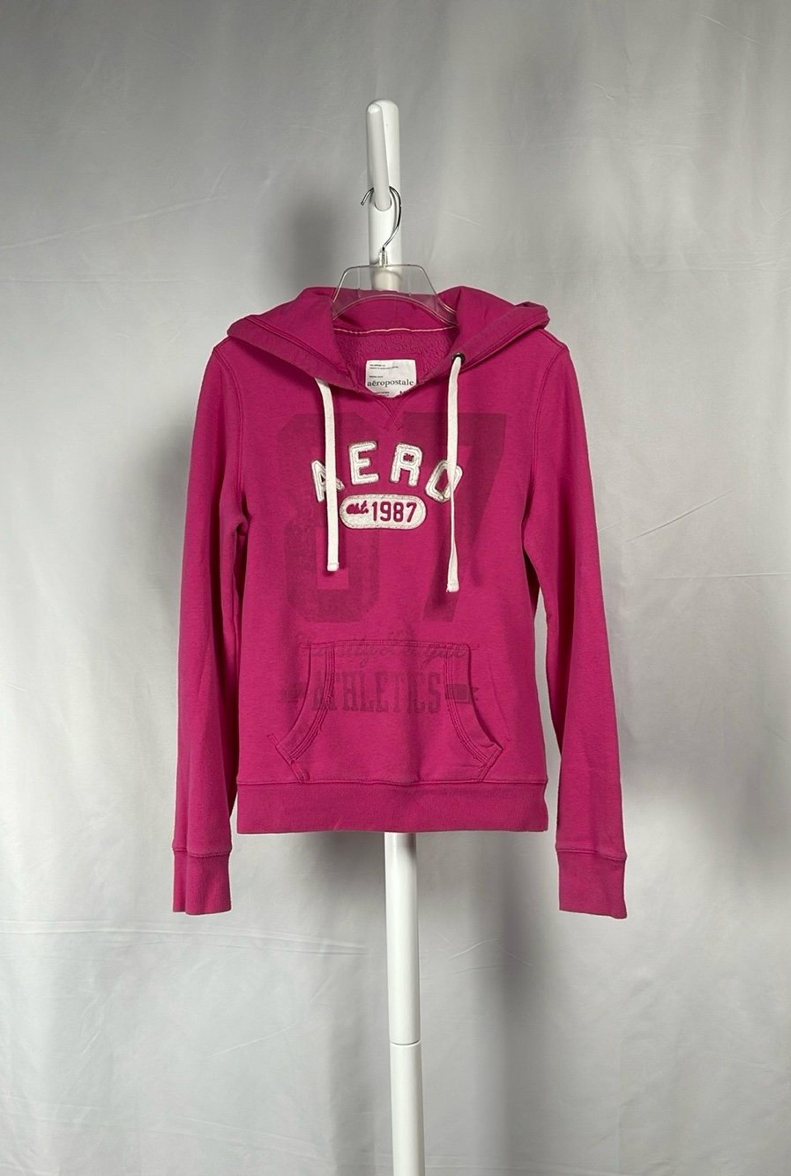 Aeropostale Barbie Pink Pullover Hoodie Distressed Split V Sweatshirt Juniors M