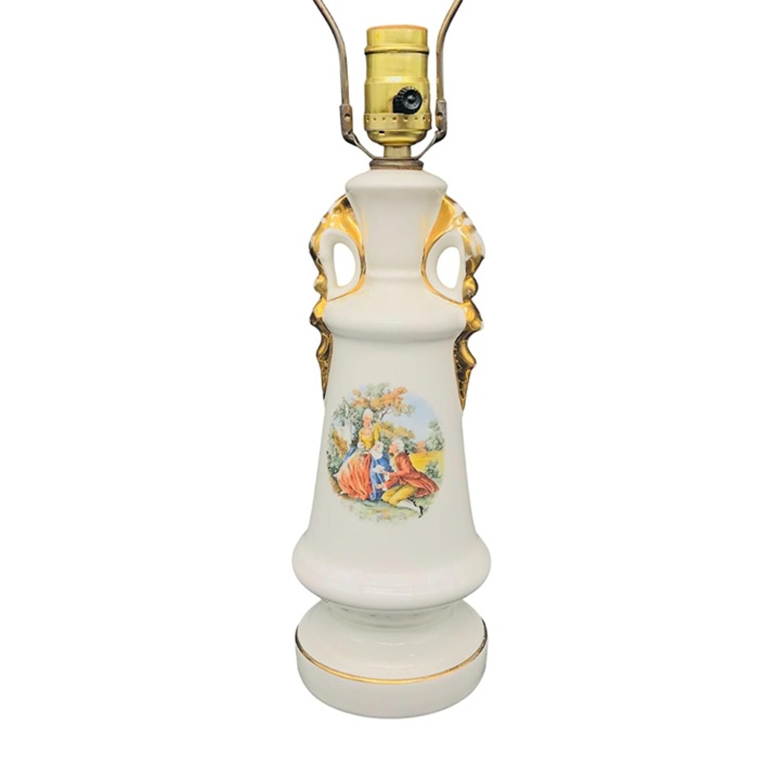 Vintage Glazed Gilded Porcelain Lamp, Table Lighting Decor, Classic French Victo