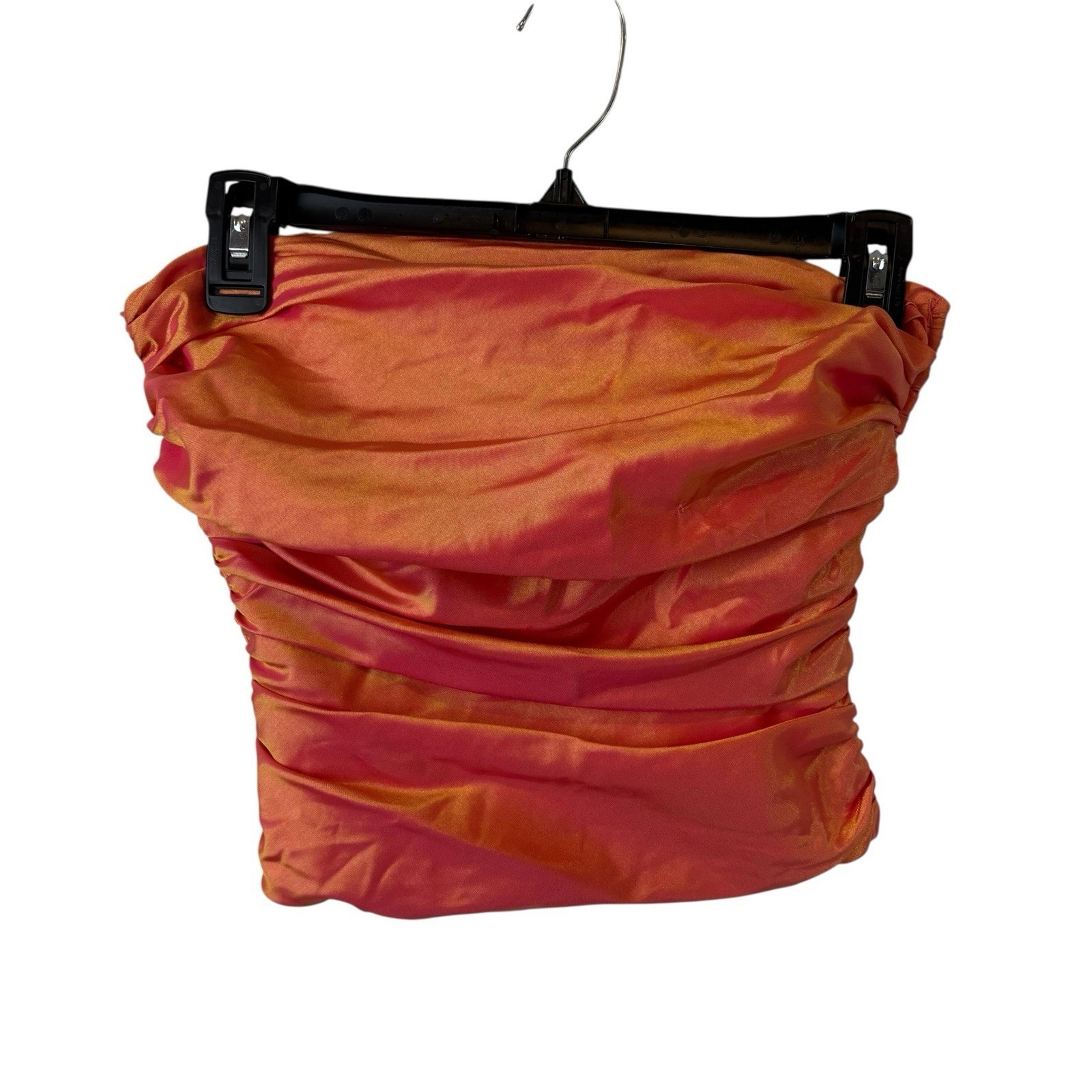 Y2K American Vintage Michaelangelo Orange Shiny Ruched Corset Top Size 2/Small