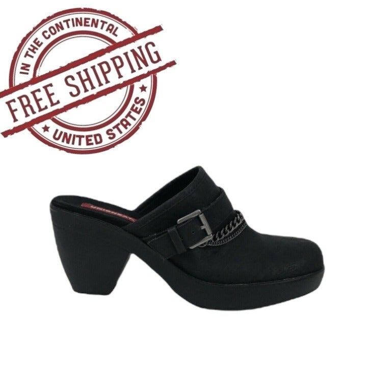 Unionbay Womens Okeefe Black Round Toe Slip On Mule Cuban Heels Size 8.5 M