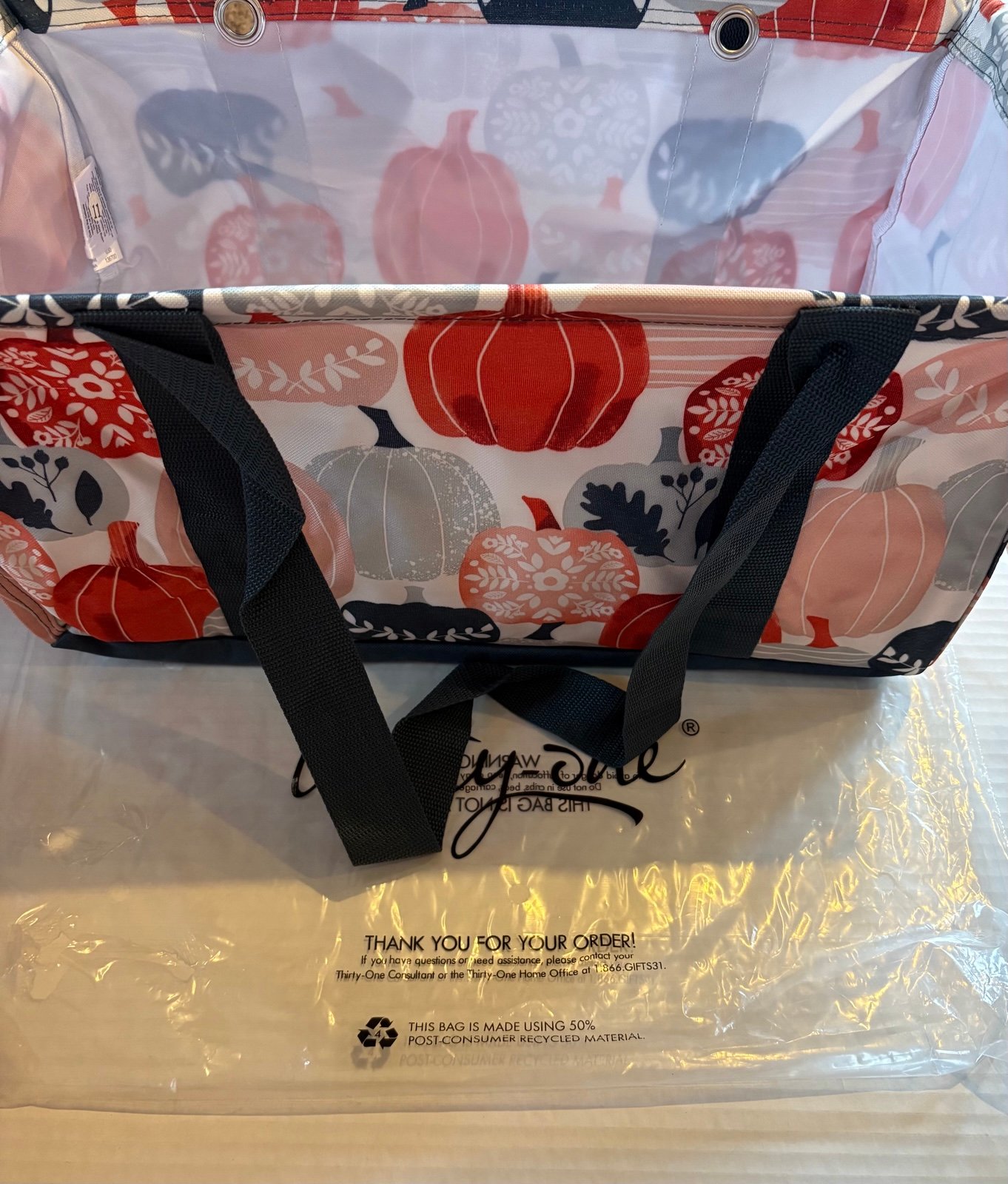 Thirty One 31 MEDIUM Utility Tote Pumpkin Patch Thanksgiving Fall Holiday