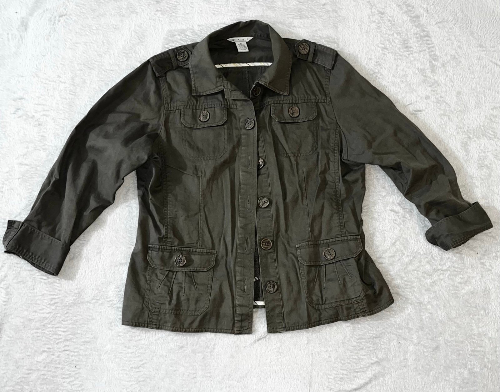 CAbi Military Ambush Jacket Size XL Utility Olive Button Up Cargo Stretch