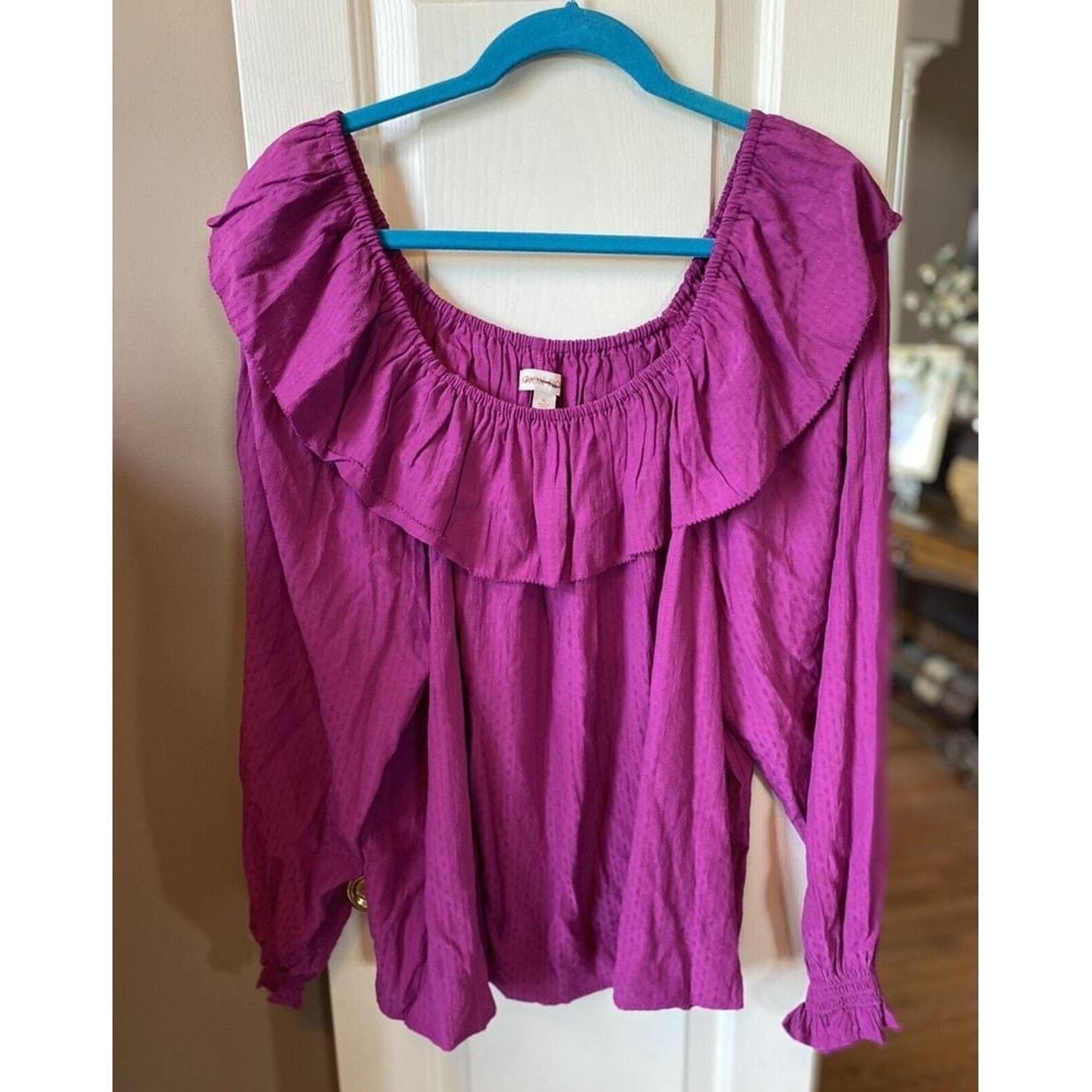 Knox Rose Balloon Sleeve Magenta Women's Blouse Elastic Neckline Size 2X