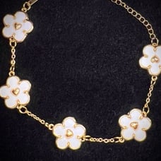 White Ladies Stylish leaf clover flower Gold Bracelet 14k vermeil 30-7