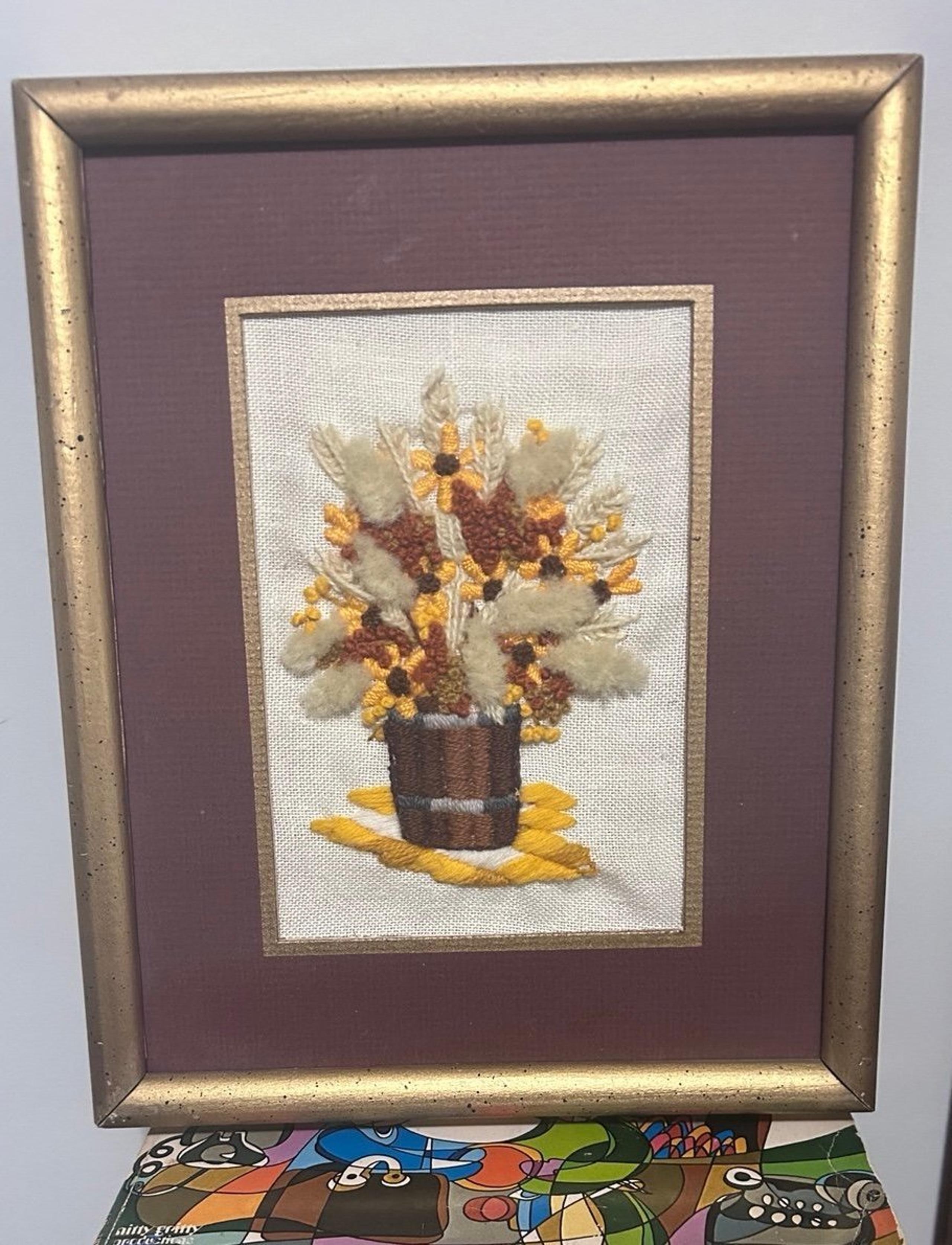 Vintage Floral Crewel Gold Frame