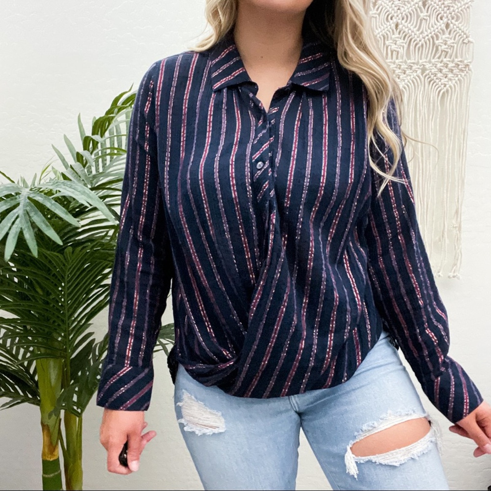 Vacate the Label Striped Surplice Button