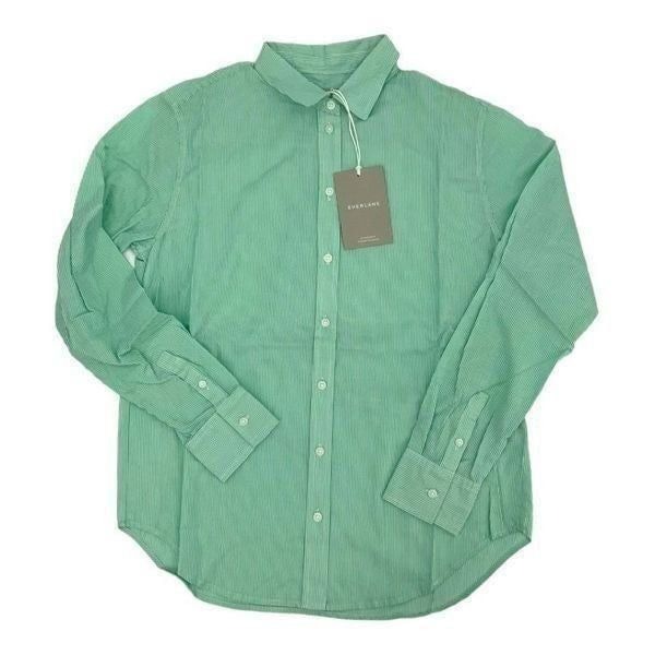 Everlane 100% Cotton Green Striped Button Down Oversized Shirt Size 0 NWT