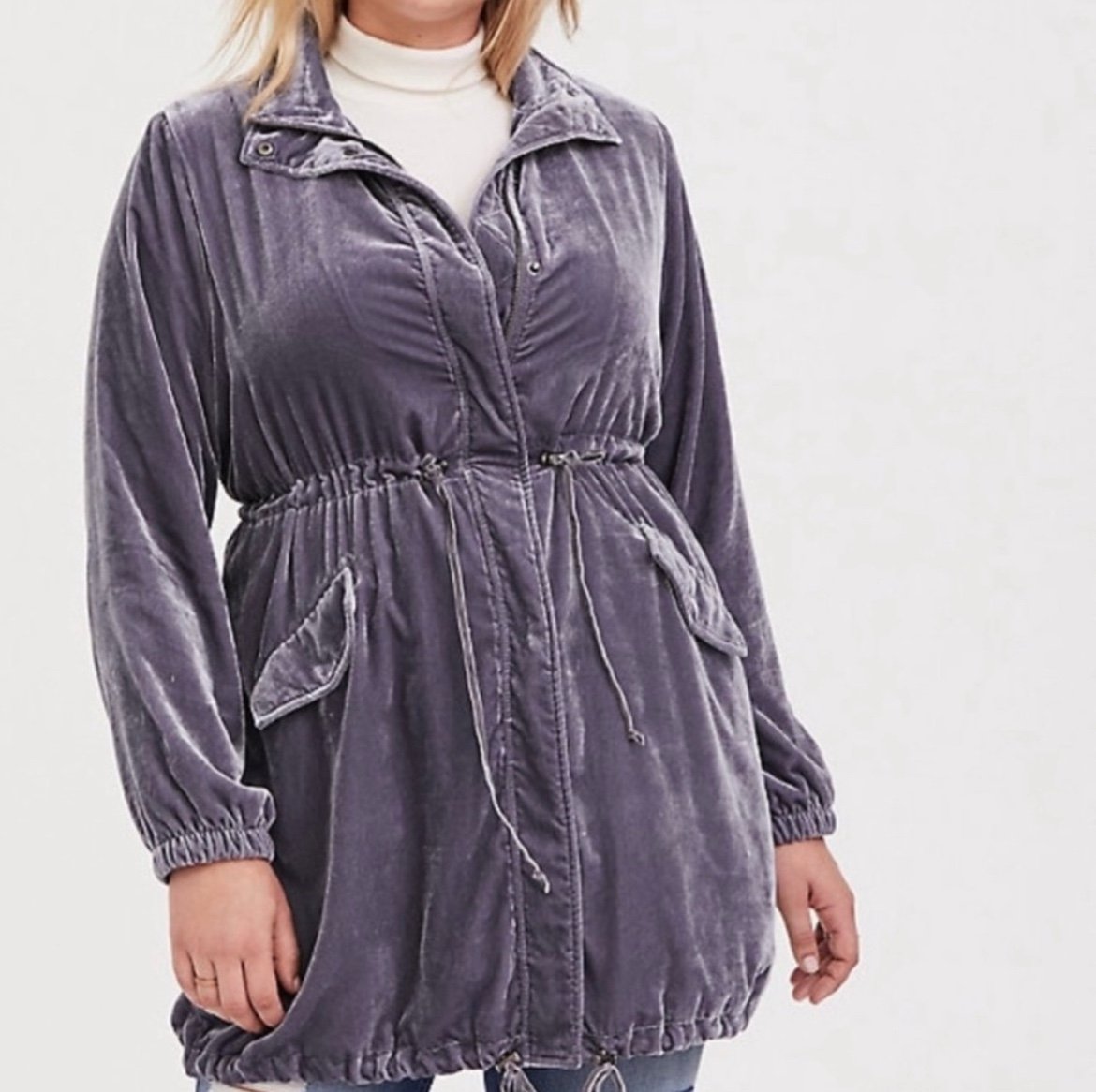 Torrid Velvet Anorak light weight zip & snap drawstring Jacket torrid size 1/14-
