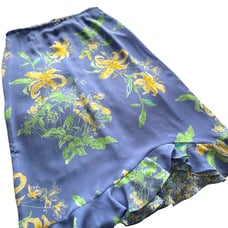 Vtg Y2K Midi Skirt XL Blue Yellow Cottagecore Floral Reversible Ruffle Hem Fairy