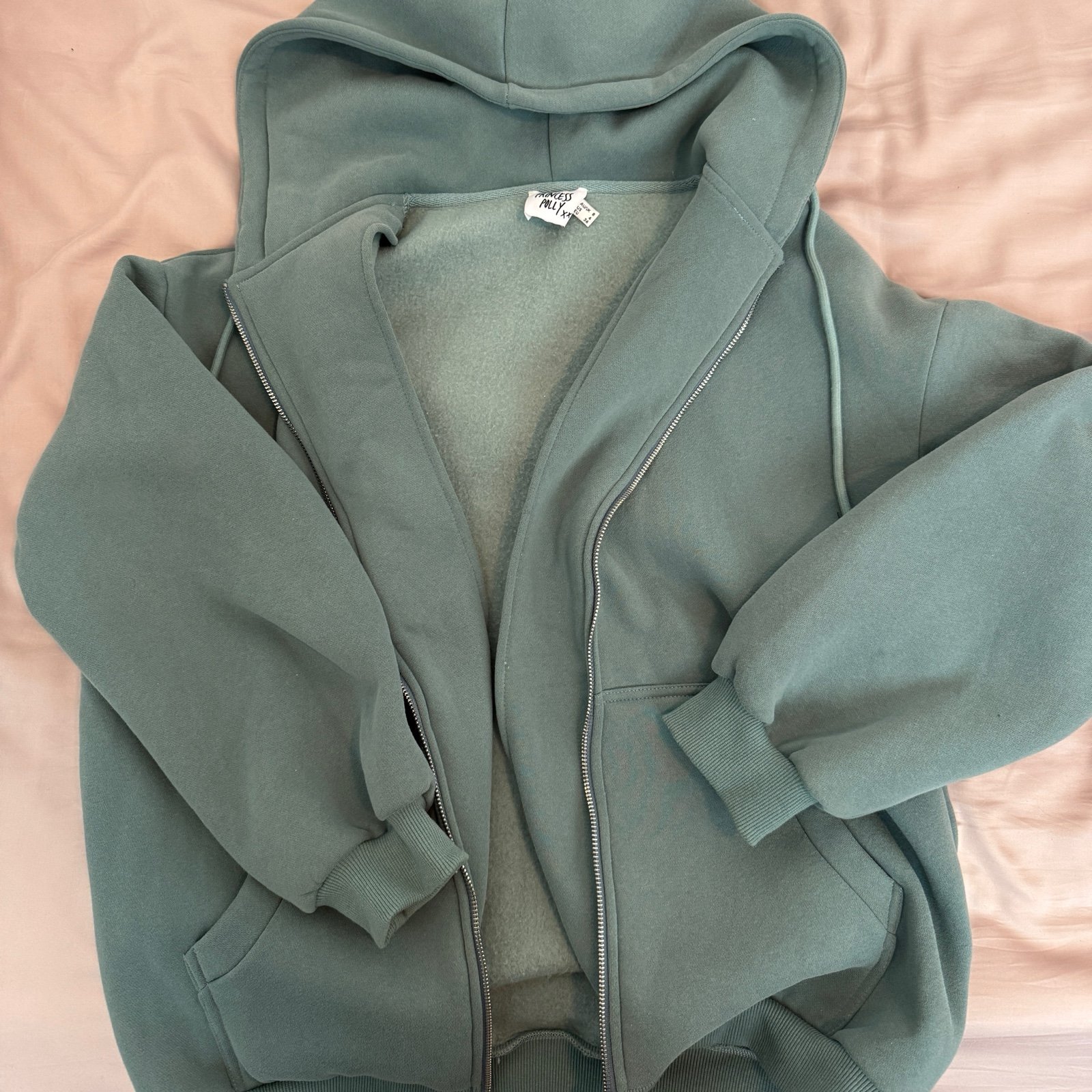 Princess Polly sage green zip up sweatshirt