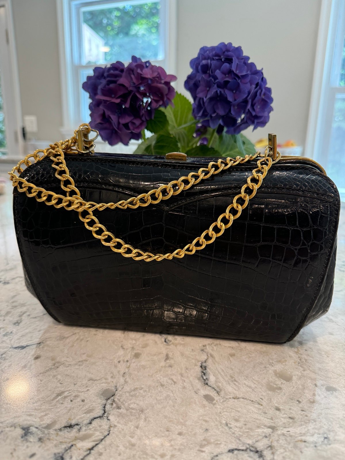 Vintage Saks Fifth Avenue Black Genuine Alligator Purse/Bag/Handbag France